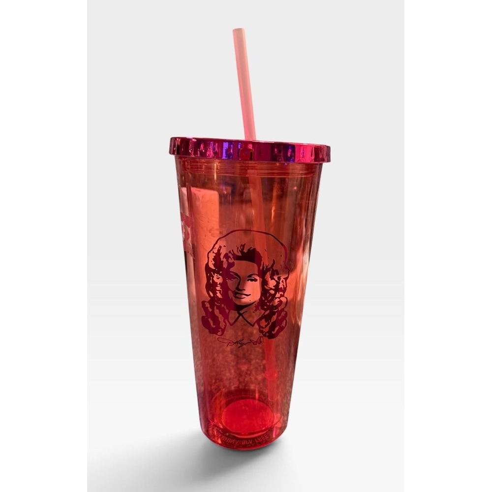 Dolly Parton  Pink Plastic  Tumbler New With Straw